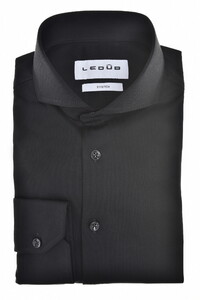 Ledûb Slim Uni Color Cotton Jersey Cutaway Collar Overhemd Zwart