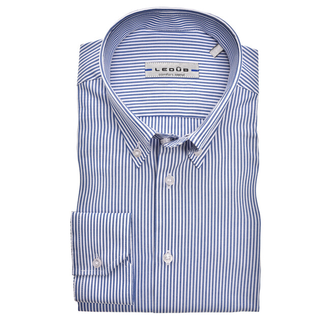 Ledûb Smart Stripe Slim Fit Overhemd Donker Blauw