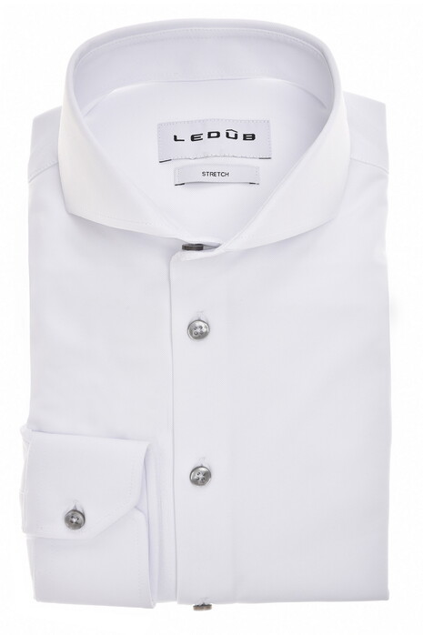 Ledûb Solid Color Actice Stretch Piqué Overhemd Wit