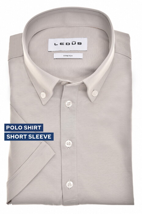 Ledûb Solid Color Button Down Cotton Jersey Tone-on-Tone Buttons Polo Licht Grijs