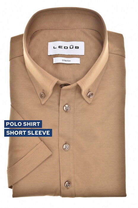Ledûb Solid Color Button Down Cotton Jersey Tone-on-Tone Buttons Polo Midden Bruin