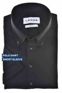 Ledûb Solid Color Button Down Cotton Jersey Tone-on-Tone Buttons Polo Zwart