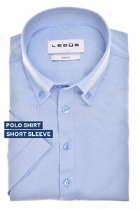 Ledûb Solid Color Button Down Cotton Jersey Tone-on-Tone Buttons Poloshirt Light Blue