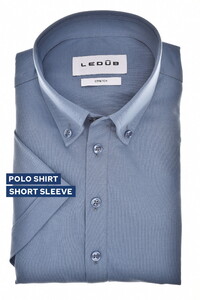 Ledûb Solid Color Button Down Cotton Jersey Tone-on-Tone Buttons Poloshirt Mid Blue