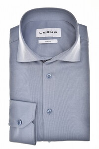 Ledûb Solid Color Cotten Jersey Stretch Overhemd Midden Blauw