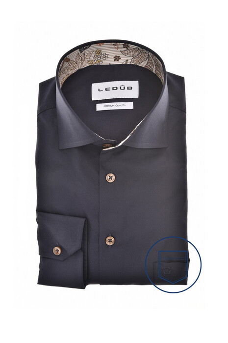 Ledûb Solid Color Cotton Comfort Blend Fine Details Overhemd Navy