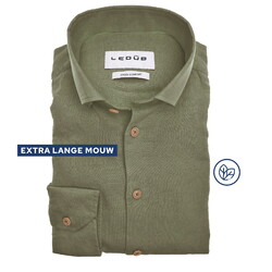 Ledûb Solid Color Cotton-Linnen Blend Button-Down Extra Long Sleeve Overhemd Midden Groen