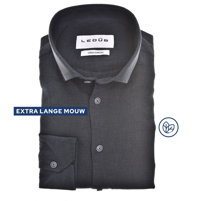 Ledûb Solid Color Cotton-Linnen Blend Button-Down Extra Long Sleeve Overhemd Navy