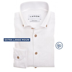 Ledûb Solid Color Cotton-Linnen Blend Button-Down Extra Long Sleeve Overhemd Wit