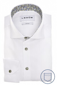 Ledûb Solid Color Cotton Non-Iron Contrast Details Overhemd Wit