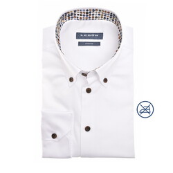 Ledûb Solid Color Fine Details Cotton Non-Iron Overhemd Wit