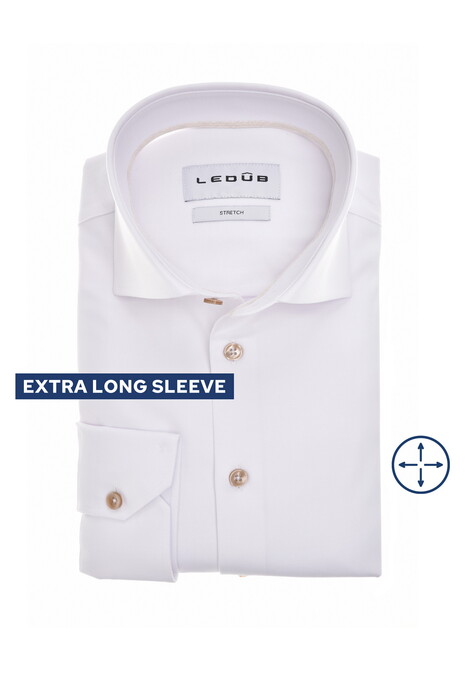 Ledûb Solid Color Four Way Stretch Overhemd Wit