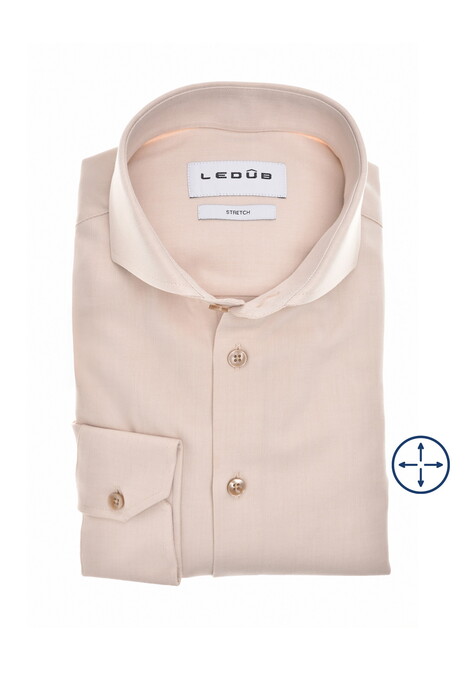Ledûb Solid Color Four Way Stretch Overhemd Zand
