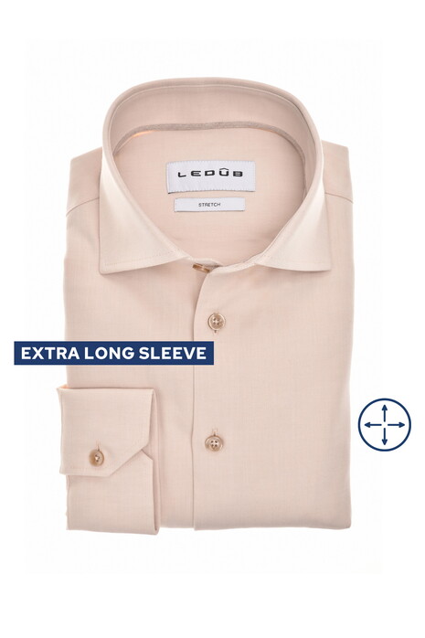 Ledûb Solid Color Four Way Stretch Overhemd Zand