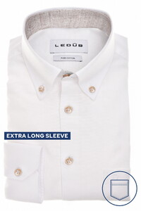 Ledûb Solid Color Oxford Subtle Contrast Details Extra Long Sleeve 7 Overhemd Wit-Zand