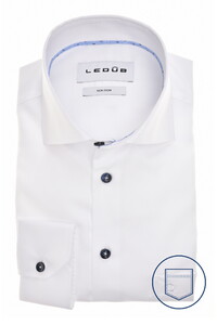 Ledûb Solid Color Subtle Contrast Details Overhemd Wit-Blauw