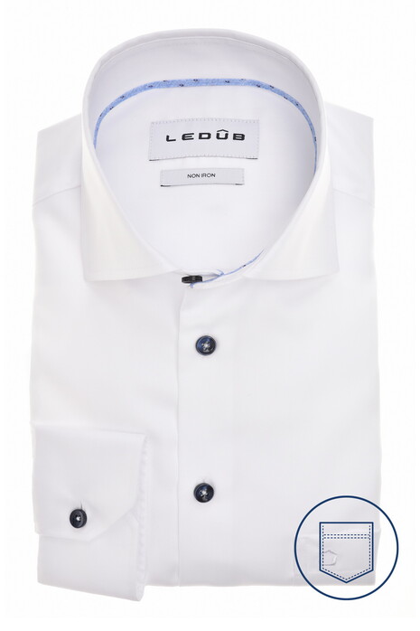Ledûb Solid Color Subtle Contrast Details Overhemd Wit-Blauw