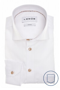 Ledûb Solid Color Subtle Contrast Details Overhemd Wit-Zand
