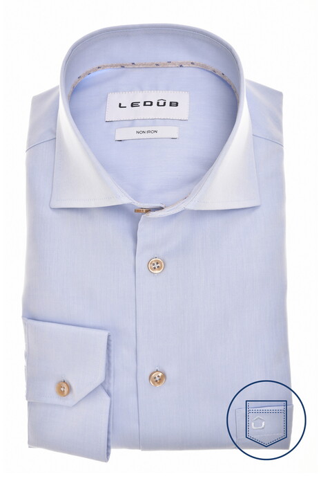Ledûb Solid Color Subtle Contrast Details Shirt Light Blue-Sand