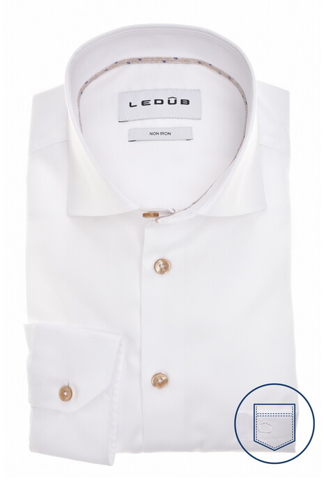Ledûb Solid Color Subtle Contrast Details Shirt White-Sand