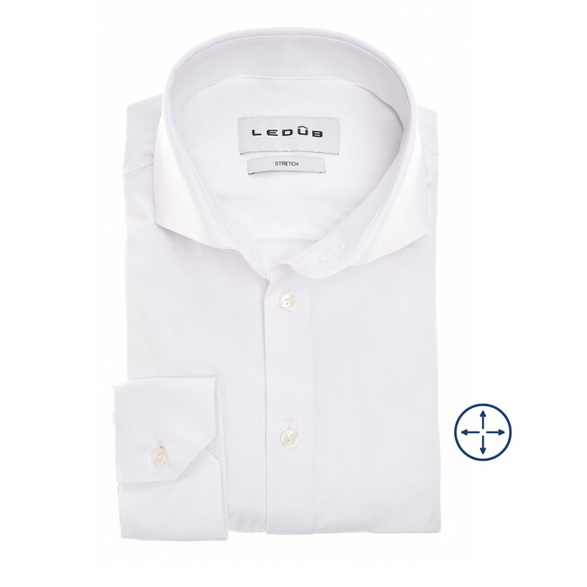 Ledûb Solid Color Wide-Spread Collar Hyperstretch Overhemd Wit