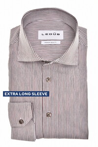 Ledûb Striped Comfort Blend Wide Spread Extra Long Sleeve Overhemd Donker Bruin