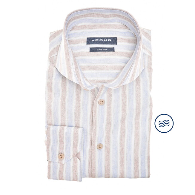 Ledûb Striped Pure Cotton Cutaway Collar Overhemd Lichtblauw-Beige