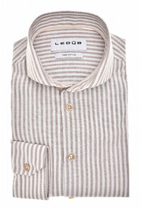 Ledûb Striped Pure Cotton Cutaway Collar Overhemd Midden Bruin