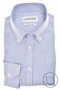 Ledûb Striped Pure Cotton Oxford Button-Down Shirt Mid Blue