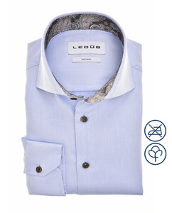 Ledûb Subtle Contrast Collar Cotton Non-Iron Overhemd Licht Blauw