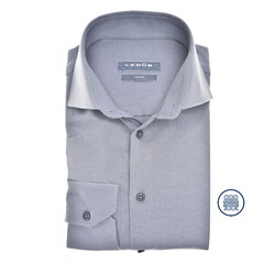 Ledûb Subtle Mélange Faux-Uni Cotton Tricot Stretch Overhemd Midden Blauw
