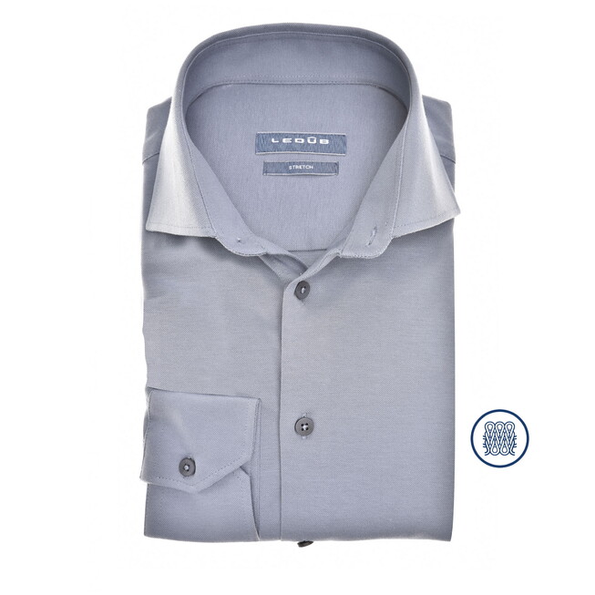 Ledûb Subtle Mélange Faux-Uni Cotton Tricot Stretch Overhemd Midden Blauw