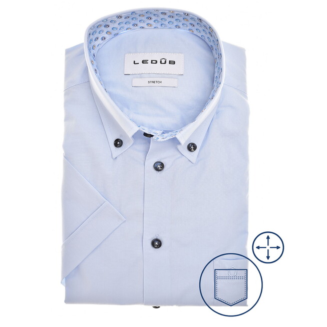 Ledûb Subtle Stretch Uni Color Short Sleeve Overhemd Licht Blauw