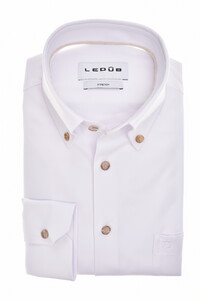 Ledûb Uni Color 4-Way Stretch Button-Down Overhemd Wit-Zand