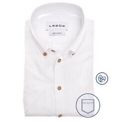 Ledûb Uni Color Button-Down Linnen Blend Short Sleeve Overhemd Wit