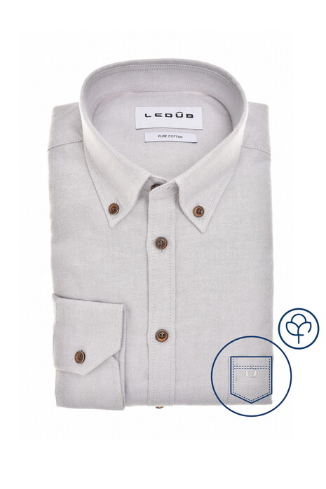 Ledûb Uni Color Button-Down Pure Cotton Overhemd Licht Grijs