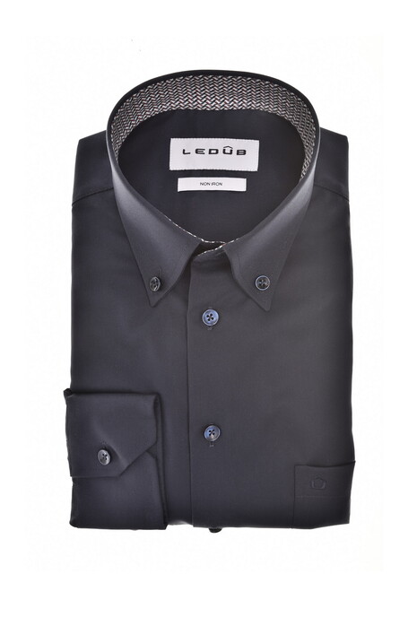 Ledûb Uni Color Button-Down Subtle Contrast Overhemd Navy