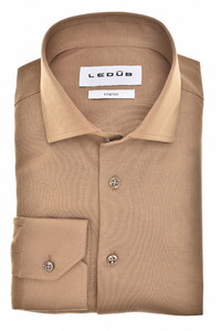 Ledûb Uni Color Cotton Jersey Stretch Overhemd Midden Bruin