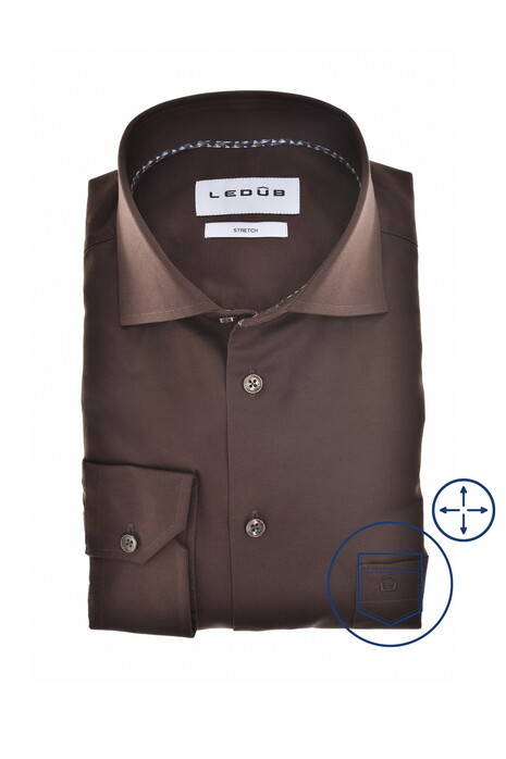 Ledûb Uni Color Cotton Stretch Overhemd Donker Bruin