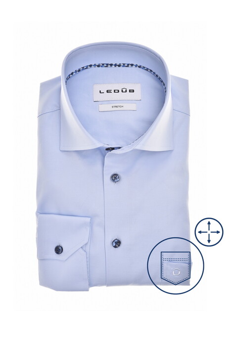 Ledûb Uni Color Cotton Stretch Overhemd Licht Blauw