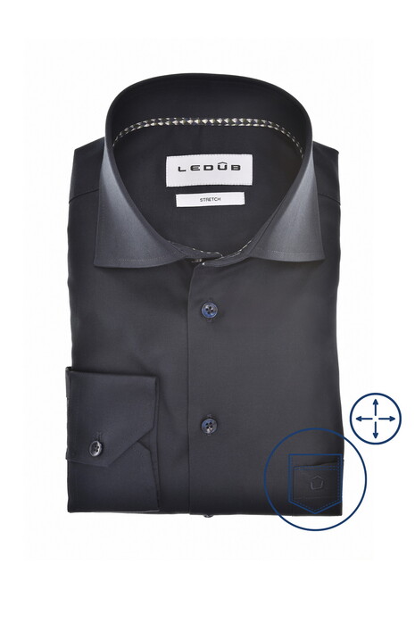 Ledûb Uni Color Cotton Stretch Overhemd Navy