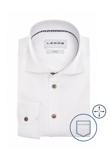 Ledûb Uni Color Cotton Stretch Overhemd Wit