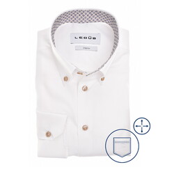 Ledûb Uni Color Cotton Stretch Overhemd Wit-Zand