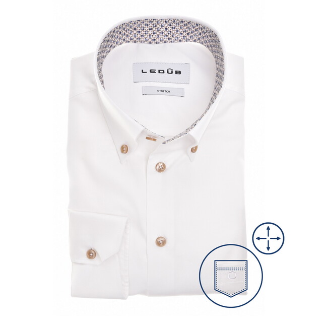 Ledûb Uni Color Cotton Stretch Overhemd Wit-Zand