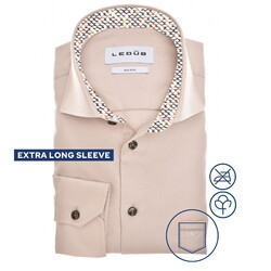 Ledûb Uni Color Fine Detail Extra Long Sleeve Non-Iron Cotton Overhemd Licht Bruin
