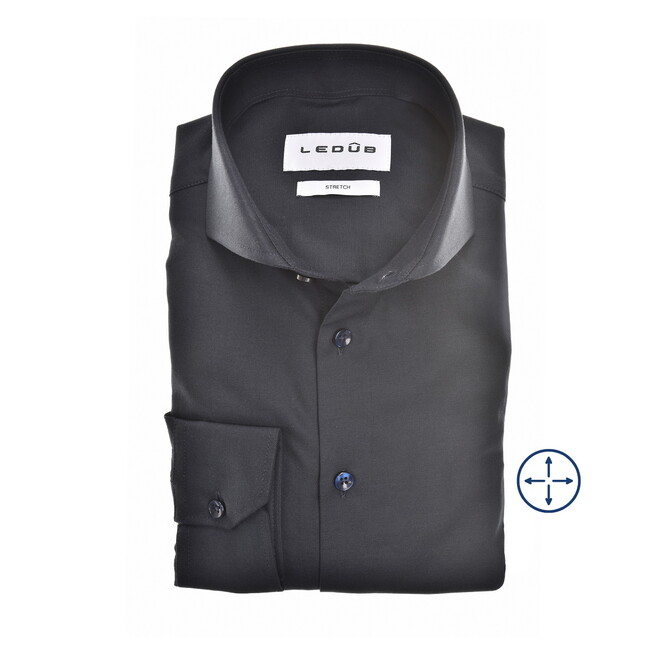 Ledûb Uni Color Four Way Stretch Overhemd Navy