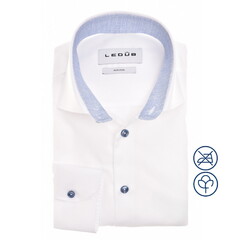 Ledûb Uni Color Pure Cotton Button Contrast Overhemd Wit-Lichtblauw
