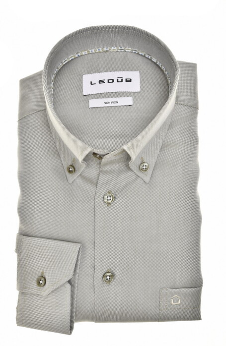Ledûb Uni Color Pure Cotton Non-Iron Button-Down Shirt Mid Green