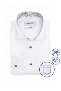 Ledûb Uni Color Pure Cotton Non-Iron Overhemd Wit-Blauw