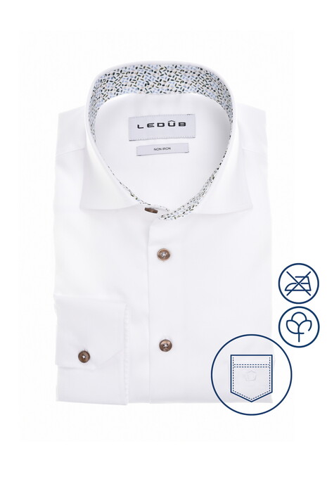 Ledûb Uni Color Pure Cotton Non-Iron Shirt White-Blue